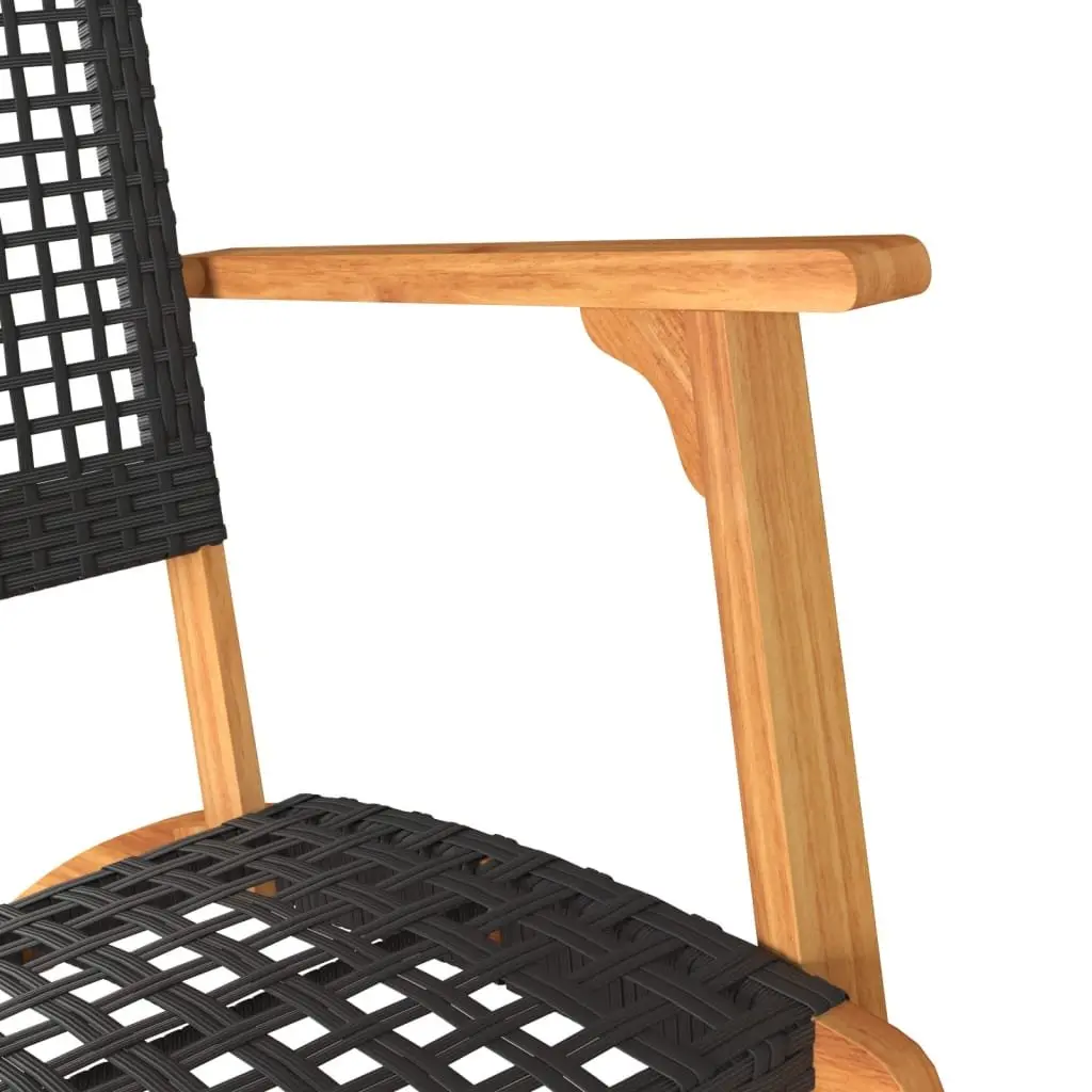 Garden Chairs Outdoor Patio 2 Piece Black Poly Rattan with Acacia Wood Arms