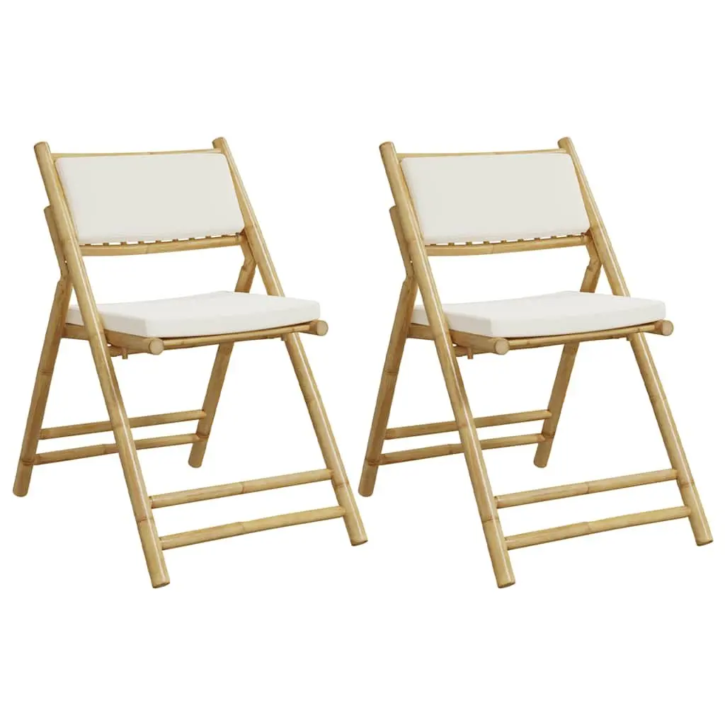 Folding Bistro Chairs Outdoor Garden Seating Set of 2 Bamboo with Cushions