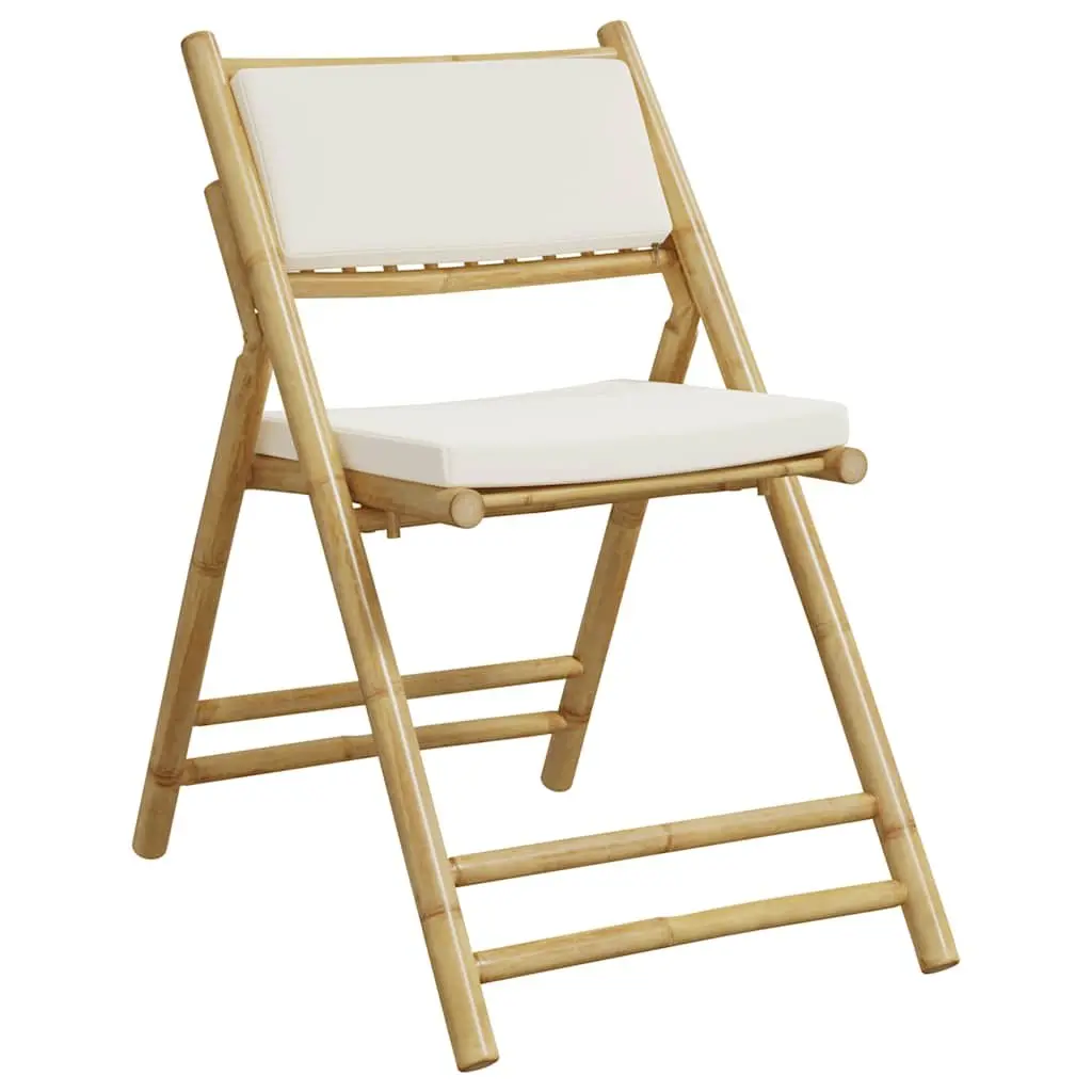 Folding Bistro Chairs Outdoor Garden Seating Set of 2 Bamboo with Cushions