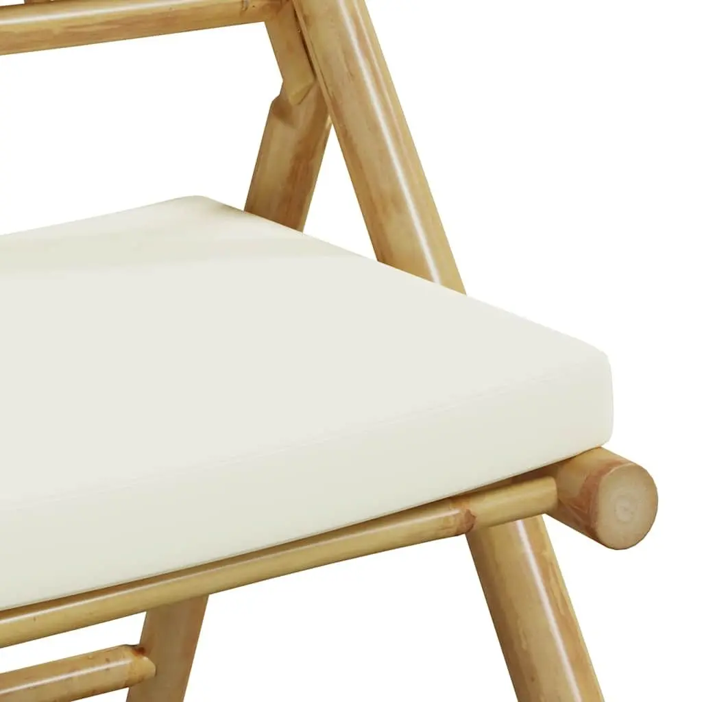 Folding Bistro Chairs Outdoor Garden Seating Set of 2 Bamboo with Cushions