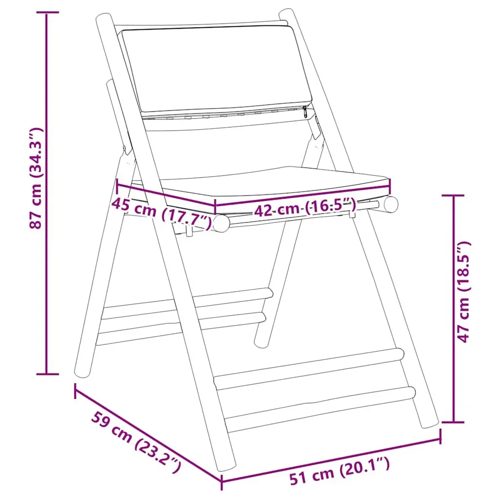 Folding Bistro Chairs Outdoor Garden Seating Set of 2 Bamboo with Cushions