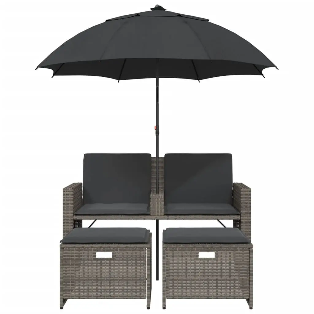 Garden Sofa 2-Seater Outdoor Patio Furniture with Parasol and Footstools Grey