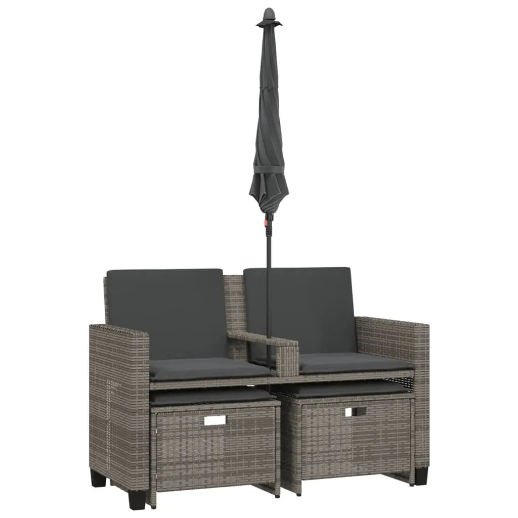 Garden Sofa 2-Seater Outdoor Patio Furniture with Parasol and Footstools Grey