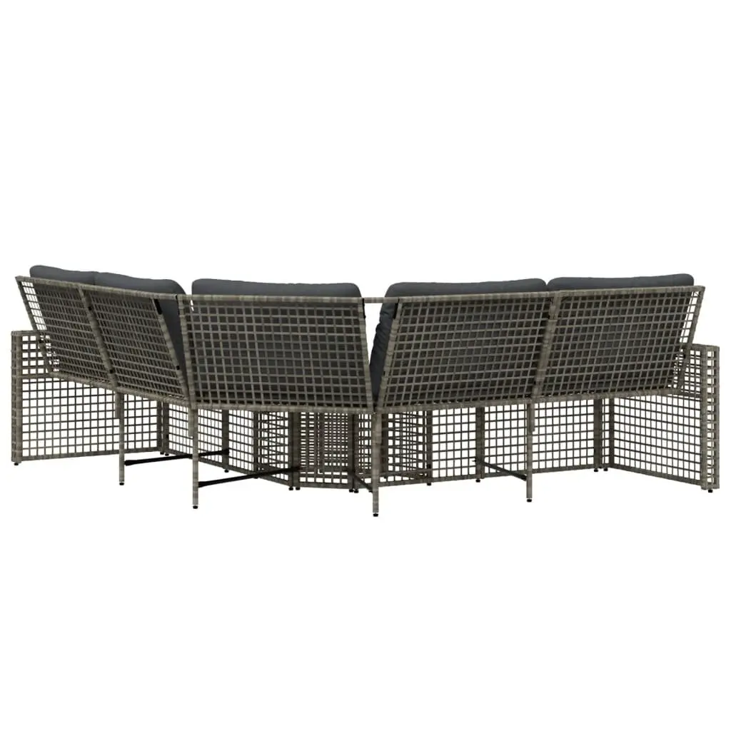 L-Shaped Garden Sofa Set for Patio Grey Poly Rattan with Cushions and Footstool