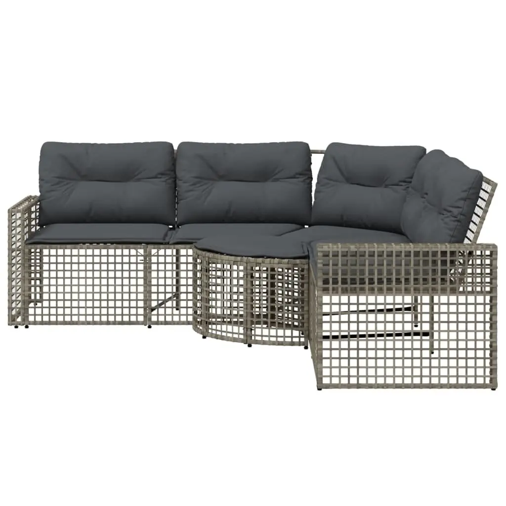 L-Shaped Garden Sofa Set for Patio Grey Poly Rattan with Cushions and Footstool