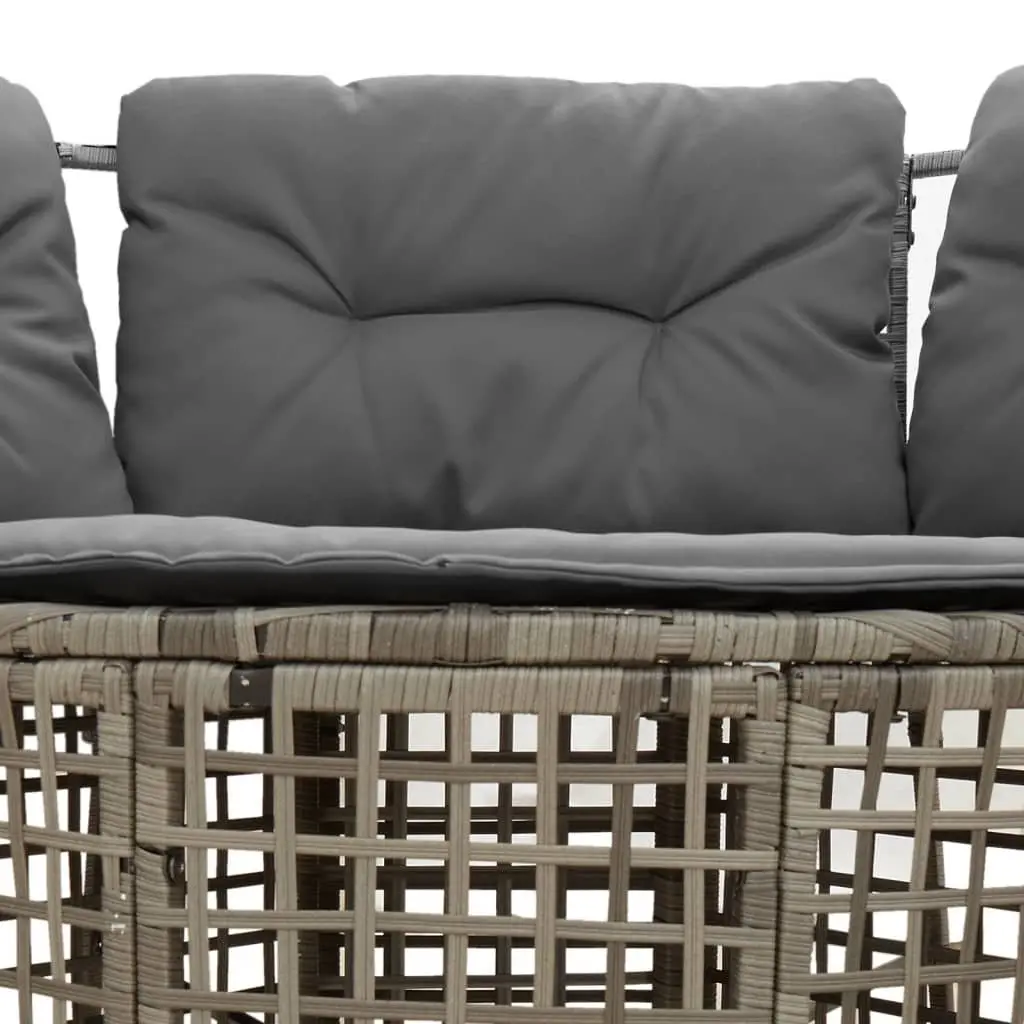 L-Shaped Garden Sofa Set for Patio Grey Poly Rattan with Cushions and Footstool