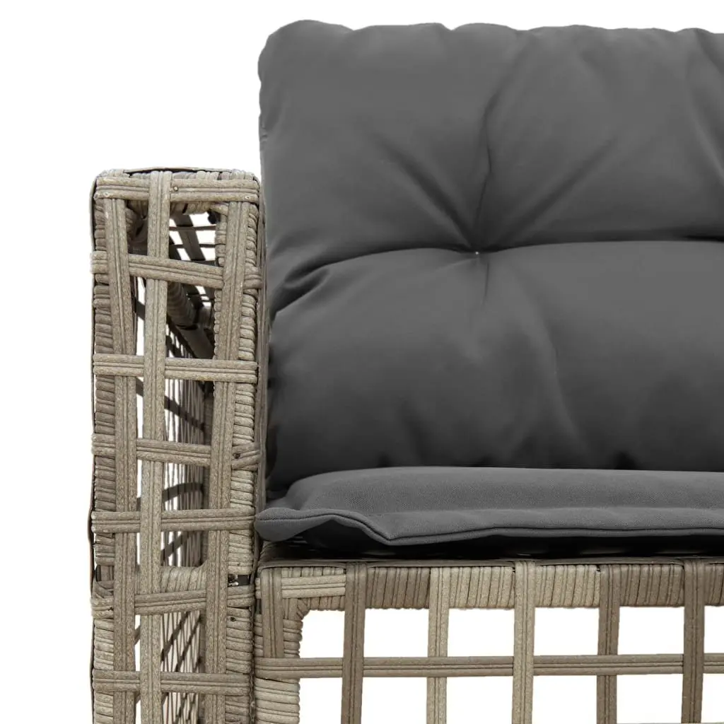 L-Shaped Garden Sofa Set for Patio Grey Poly Rattan with Cushions and Footstool