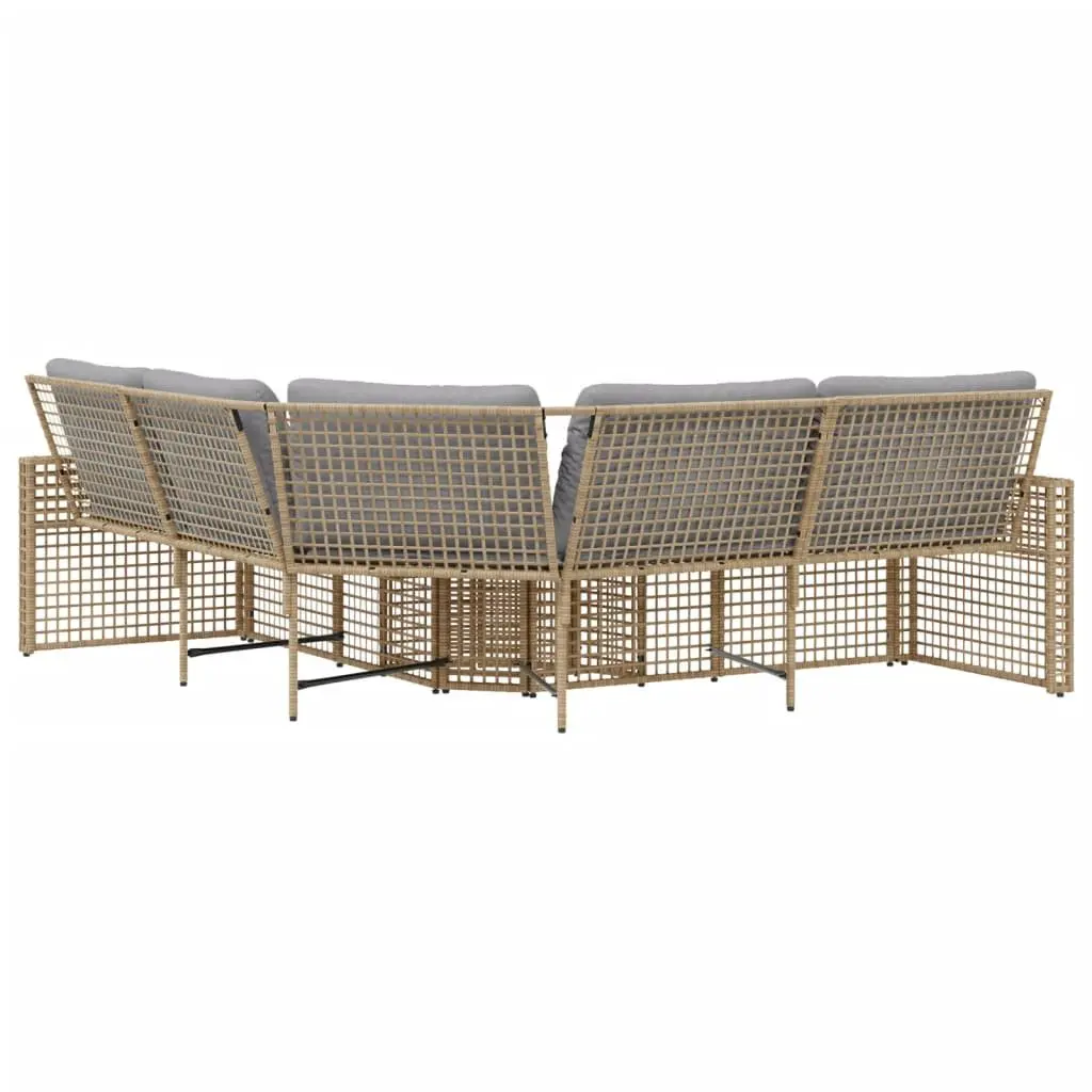 L-Shaped Patio Sofa Set with Cushions and Footstool for Outdoor Garden Beige
