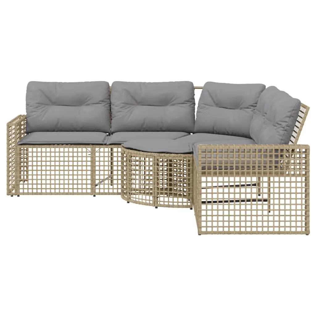 L-Shaped Patio Sofa Set with Cushions and Footstool for Outdoor Garden Beige