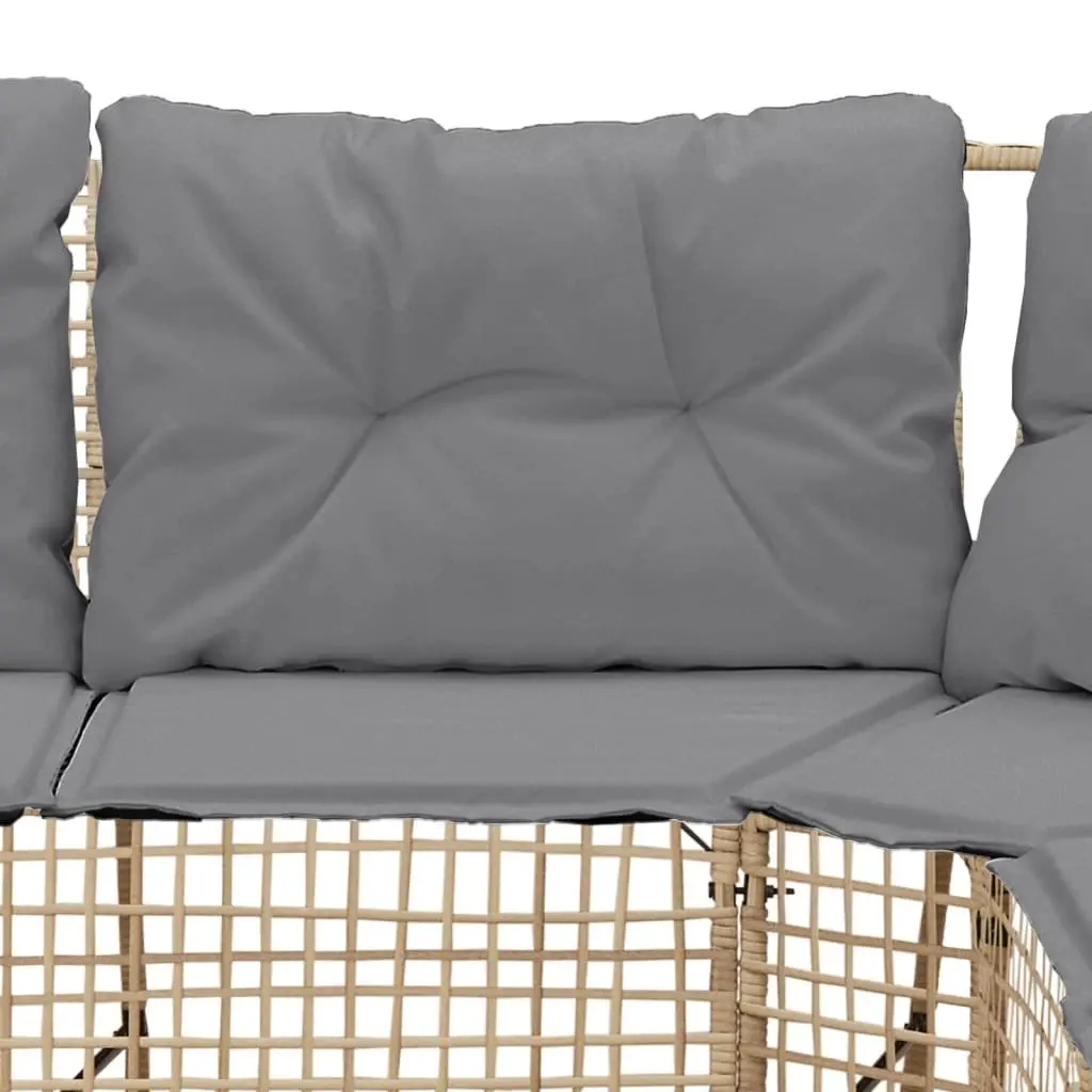 L-Shaped Patio Sofa Set with Cushions and Footstool for Outdoor Garden Beige
