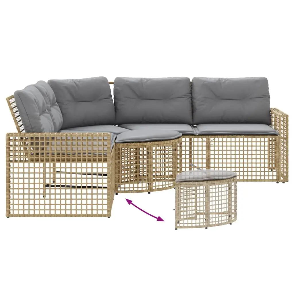 L-Shaped Patio Sofa Set with Cushions and Footstool for Outdoor Garden Beige