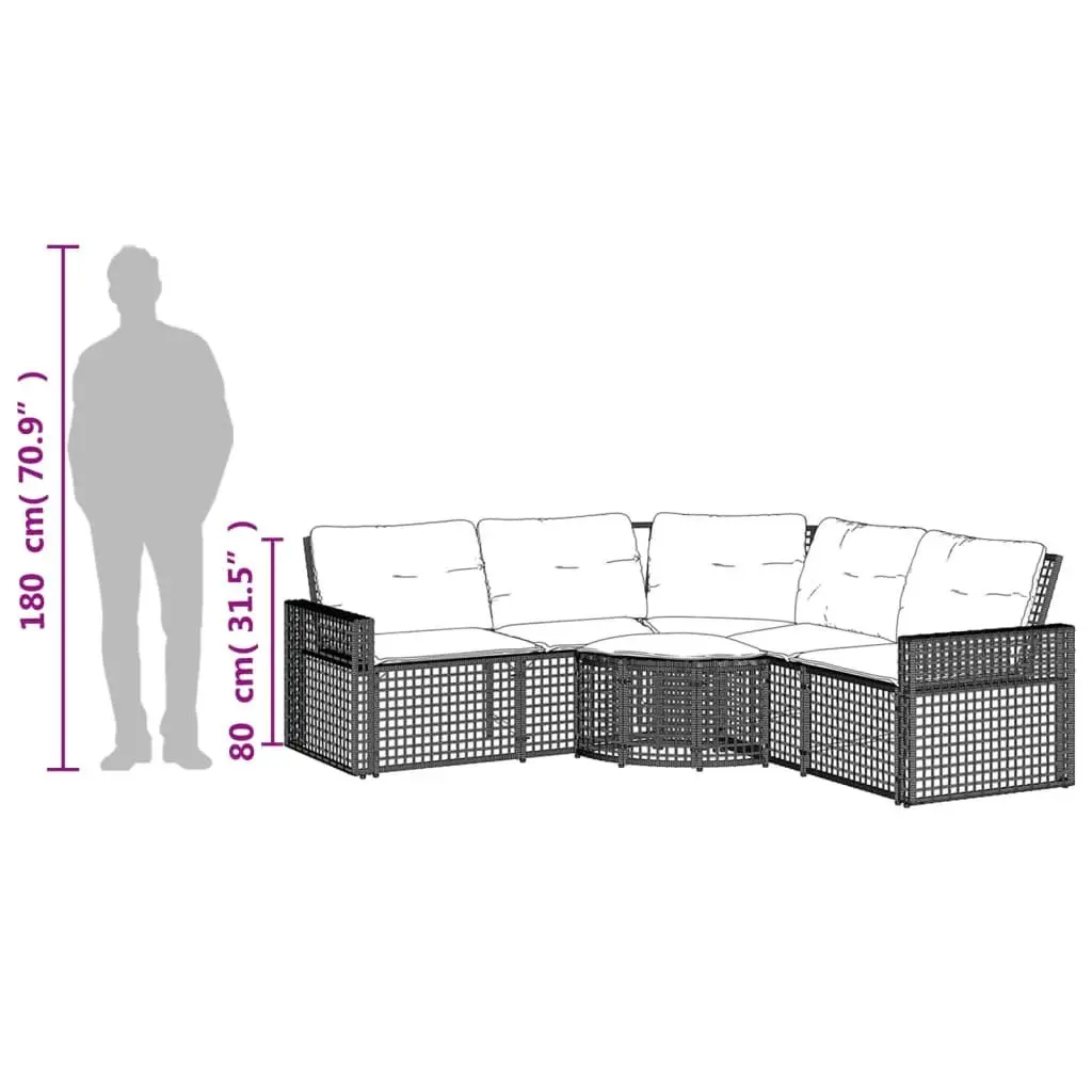 L-Shaped Patio Sofa Set with Cushions and Footstool for Outdoor Garden Beige