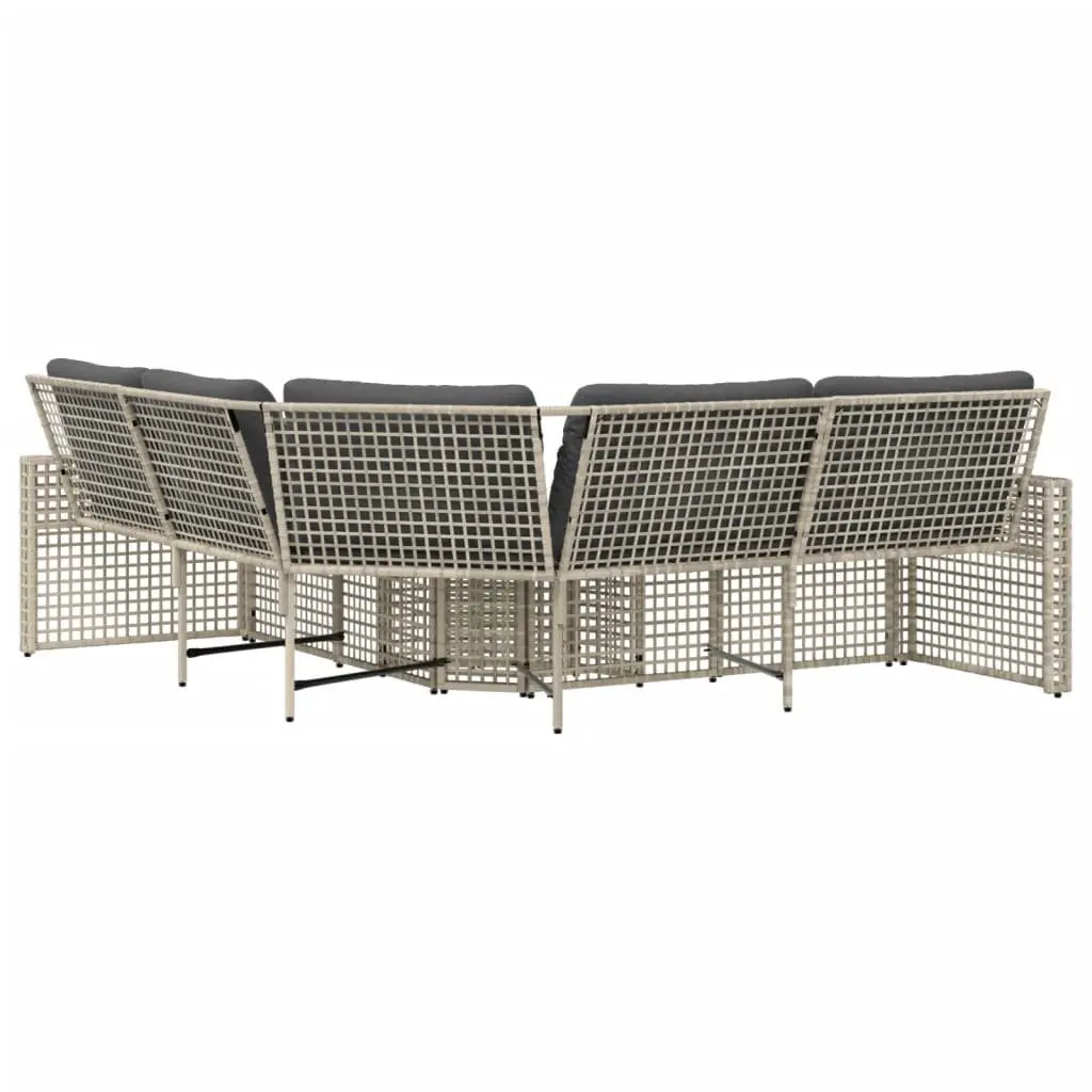 L-Shaped Garden Sofa with Cushions Footstool Grey Poly Rattan Outdoor Patio