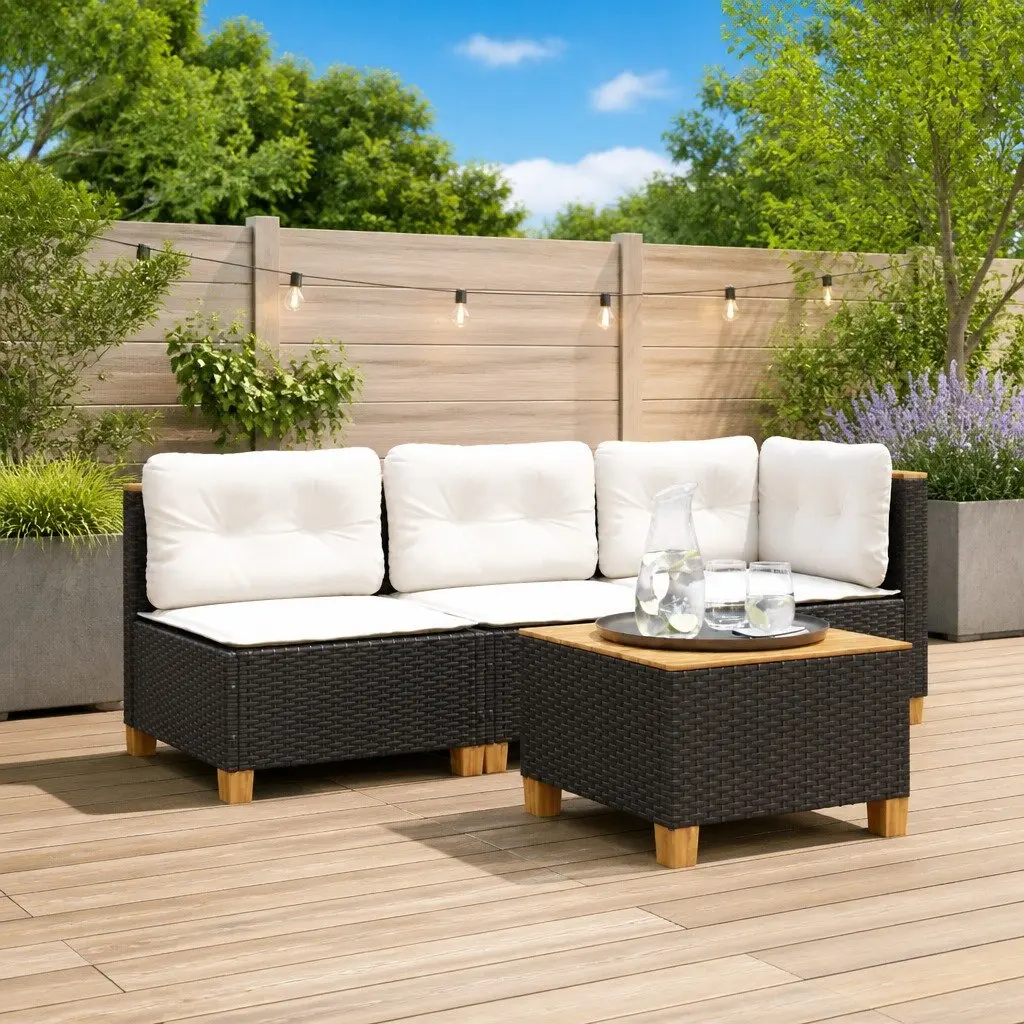 Garden Corner Sofa Outdoor Lounge Seating Black Poly Rattan
