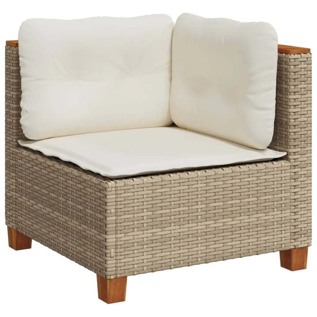Outdoor Corner Sofa Beige PE Rattan Garden Lounge Seating with Cushions Modular