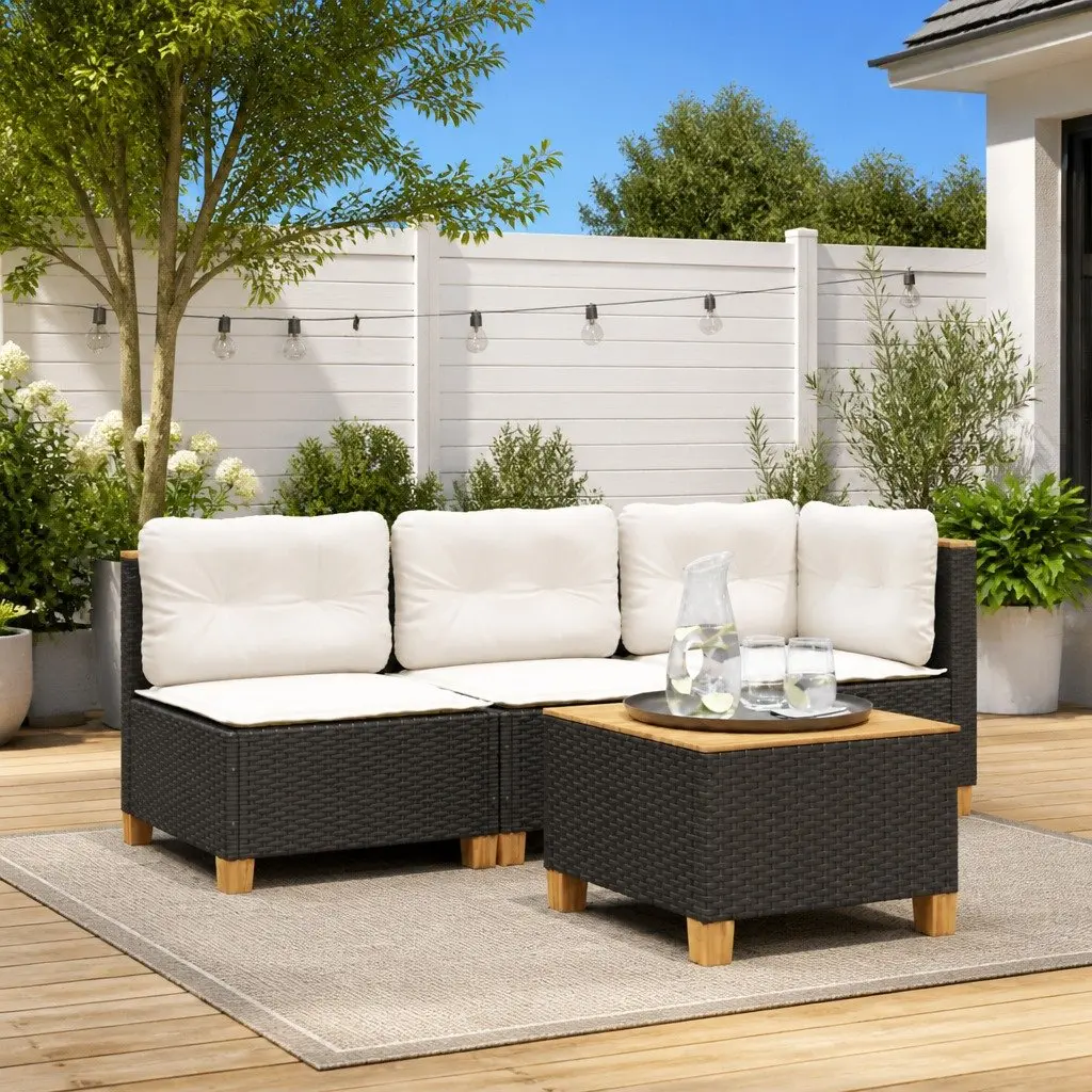 Black Poly Rattan Garden Sofa with Cushions