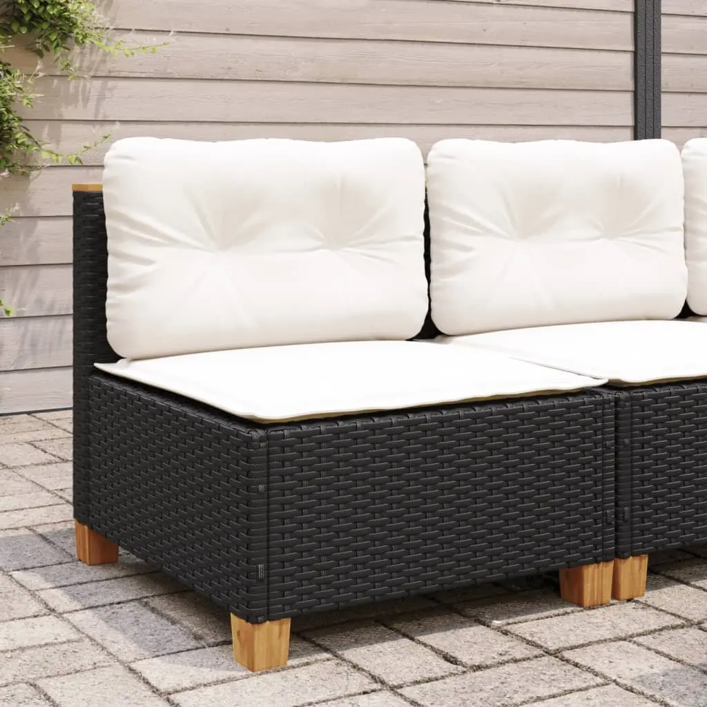 Black Poly Rattan Garden Sofa with Cushions