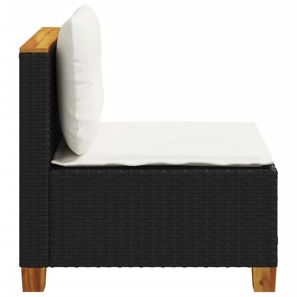 Black Poly Rattan Garden Sofa with Cushions