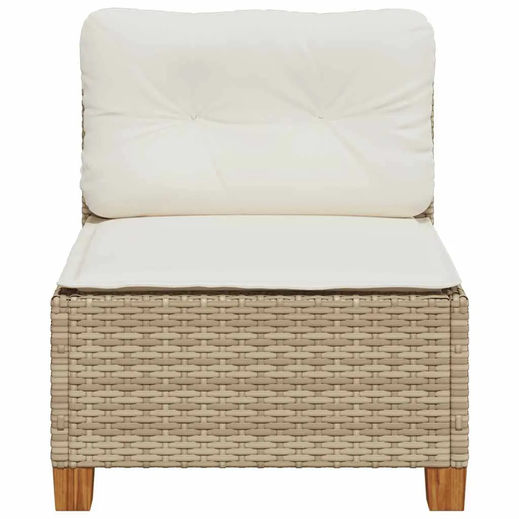 Armless Garden Sofa Outdoor Seating Beige Poly Rattan with Thick Cushions