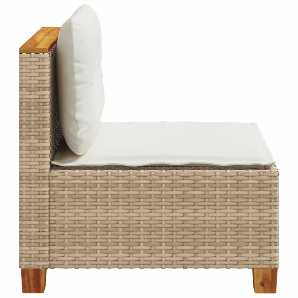 Armless Garden Sofa Outdoor Seating Beige Poly Rattan with Thick Cushions