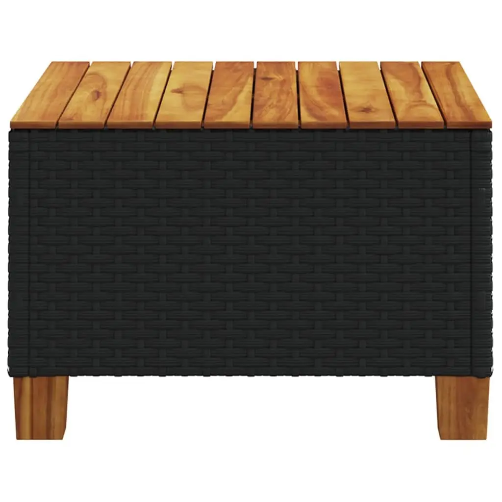 Garden Outdoor Table Black 55x55x36cm Poly Rattan Acacia Wood Top