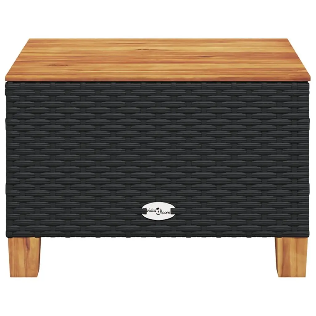 Garden Outdoor Table Black 55x55x36cm Poly Rattan Acacia Wood Top