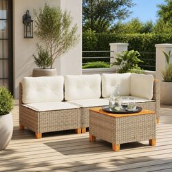 Outdoor Garden Table: 55x55x36 cm, Beige, Acacia Top