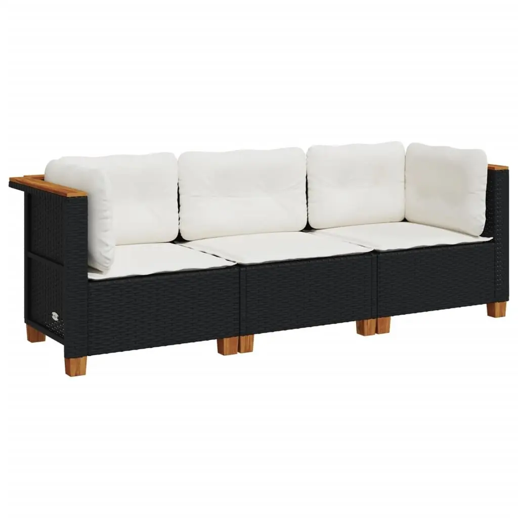 3-Seater Outdoor Garden Sofa for Patio Black Poly Rattan with Cushions