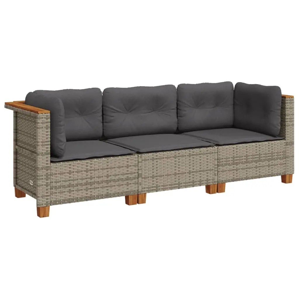 3-Seater Outdoor Garden Sofa Grey Poly Rattan Patio Lounge Furniture