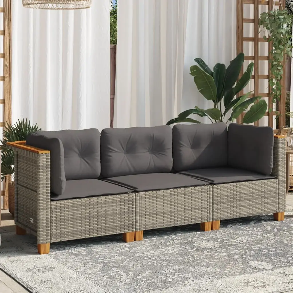 3-Seater Outdoor Garden Sofa Grey Poly Rattan Patio Lounge Furniture