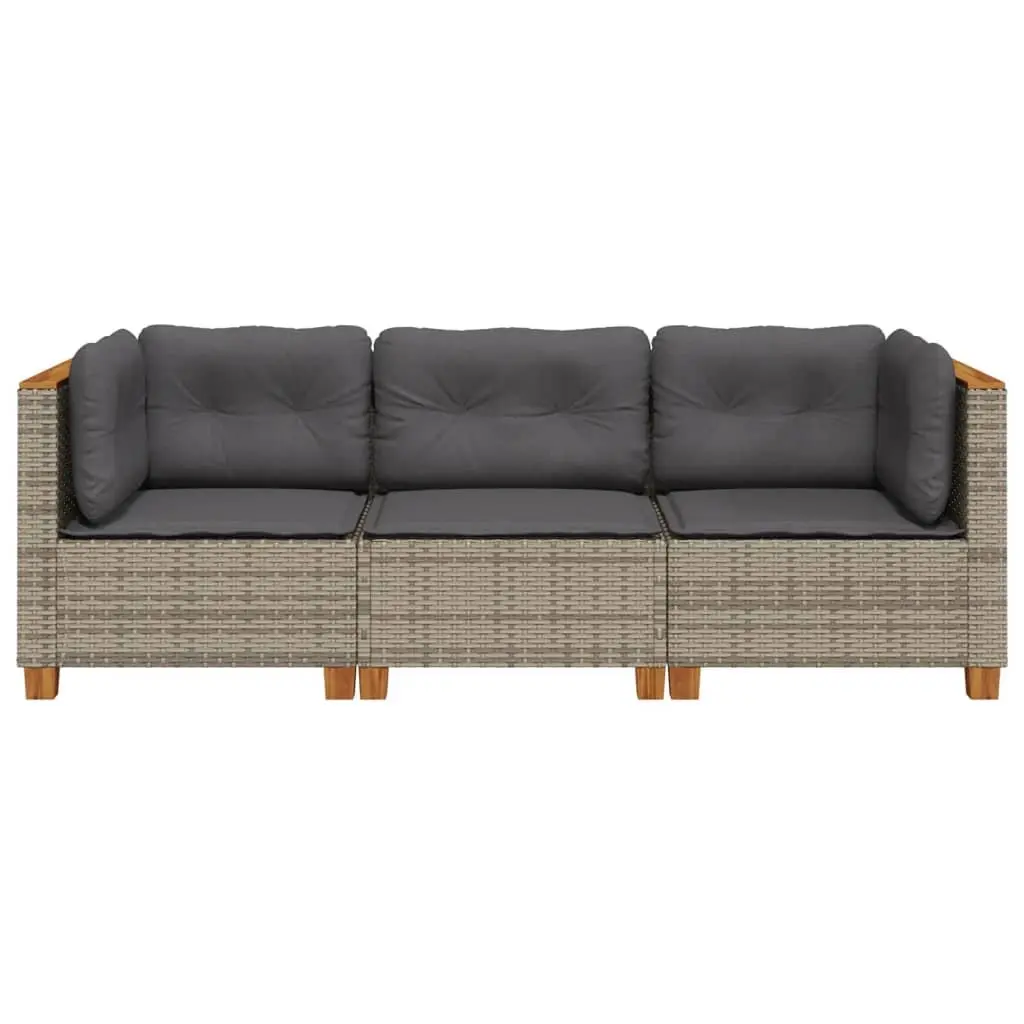 3-Seater Outdoor Garden Sofa Grey Poly Rattan Patio Lounge Furniture