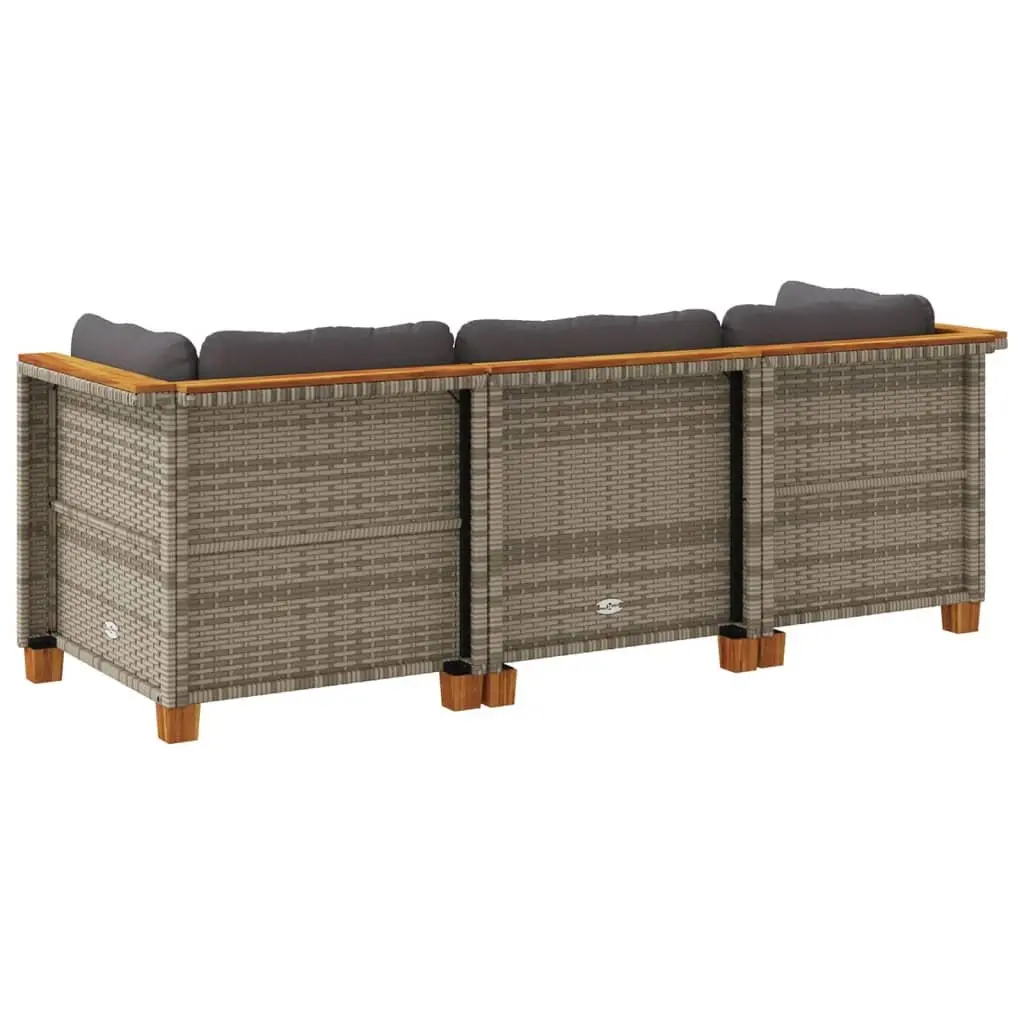 3-Seater Outdoor Garden Sofa Grey Poly Rattan Patio Lounge Furniture