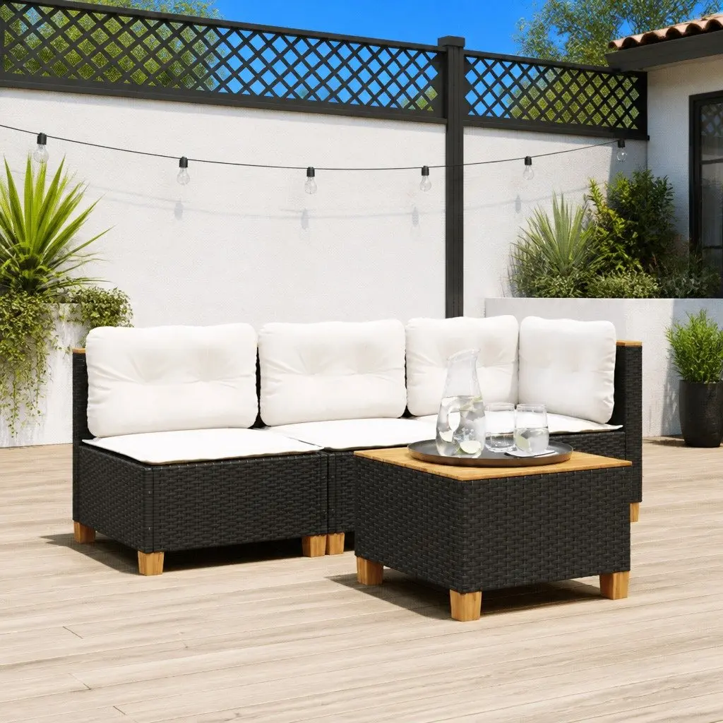 Outdoor Lounge Sofa 3-Seater for Garden with Removable Cushions in Black PE Rattan