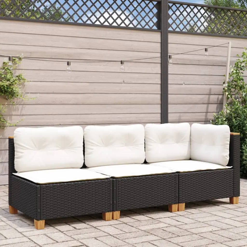 Outdoor Lounge Sofa 3-Seater for Garden with Removable Cushions in Black PE Rattan
