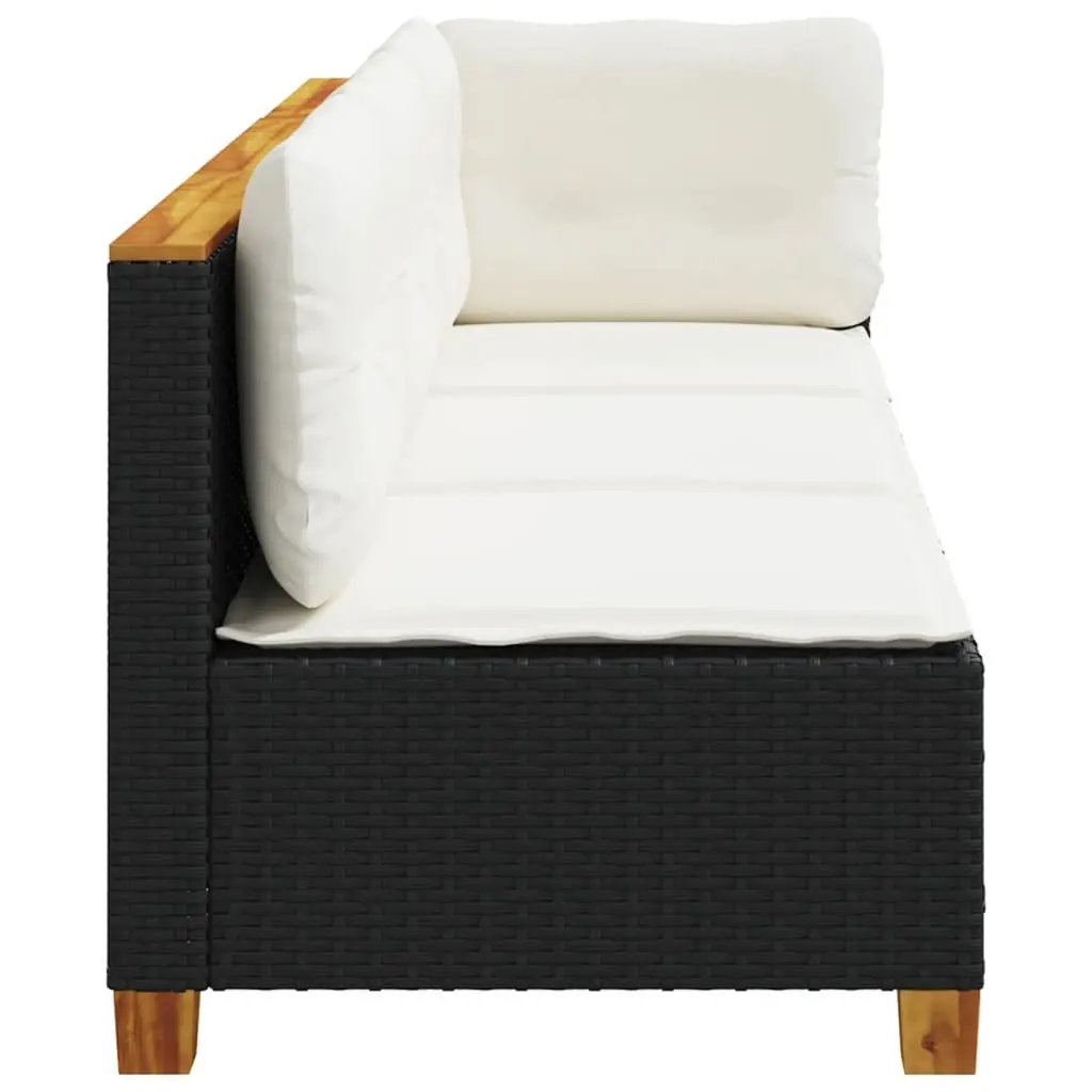 Outdoor Lounge Sofa 3-Seater for Garden with Removable Cushions in Black PE Rattan