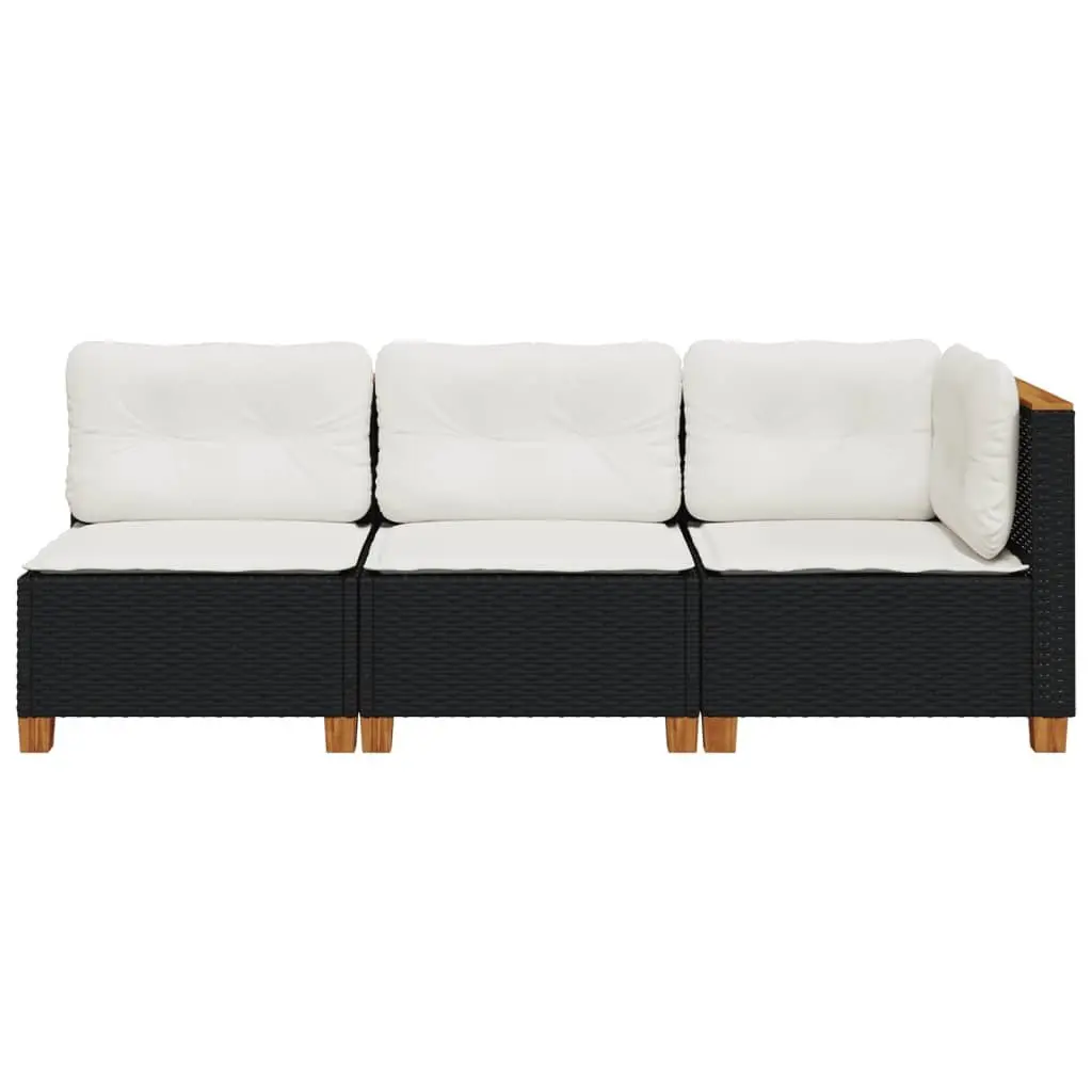 Outdoor Lounge Sofa 3-Seater for Garden with Removable Cushions in Black PE Rattan