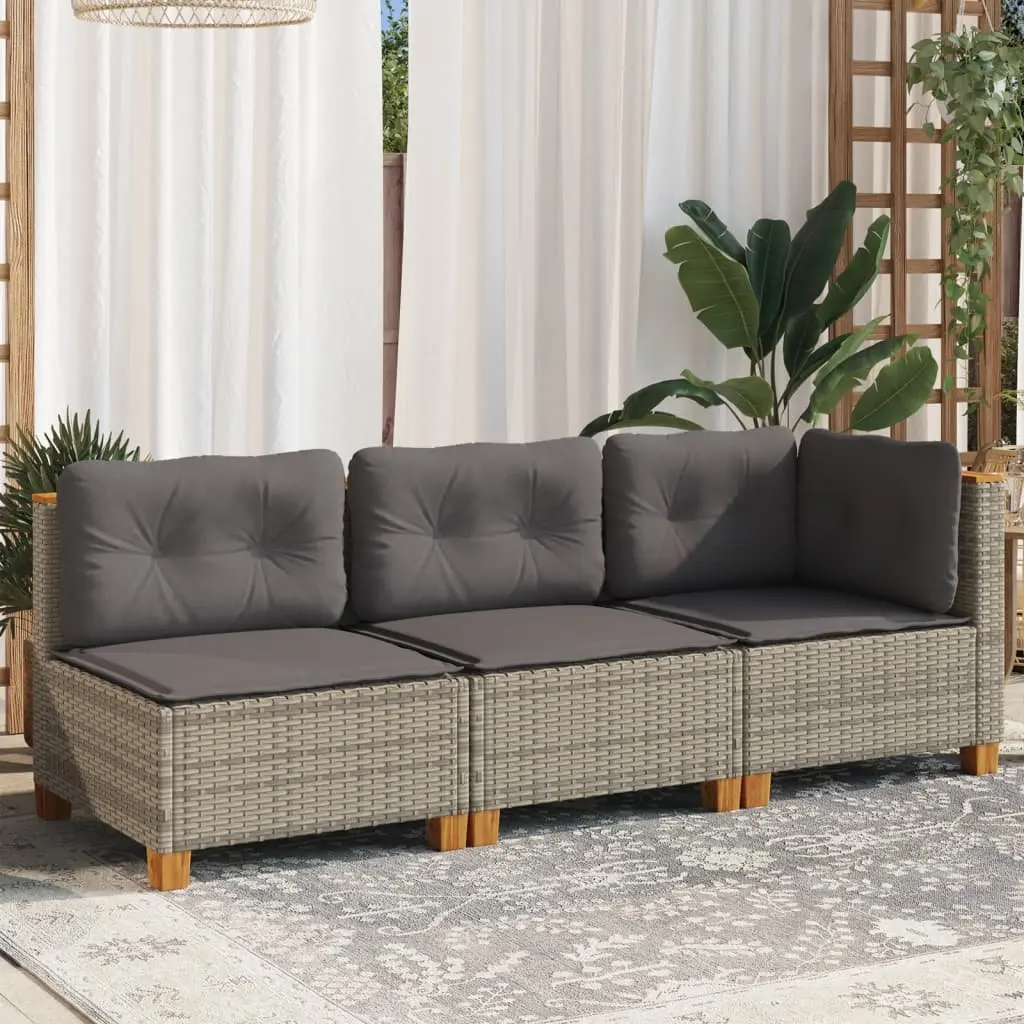 3-Seater Garden Sofa Outdoor Lounge Furniture Grey Poly Rattan