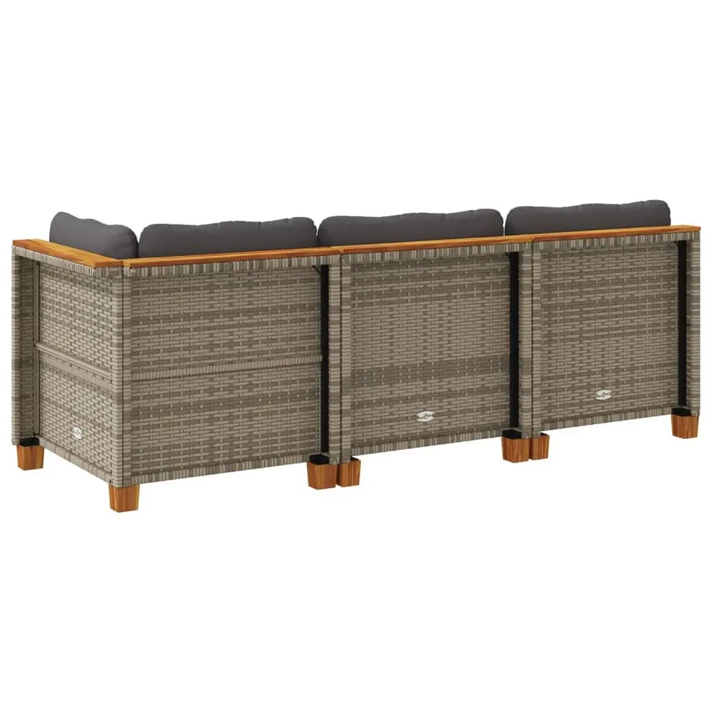3-Seater Garden Sofa Outdoor Lounge Furniture Grey Poly Rattan