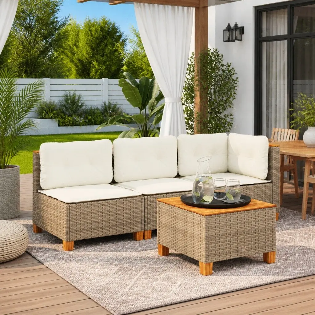 Outdoor Garden Sofa 3-Seater Lounge Furniture PE Rattan Beige