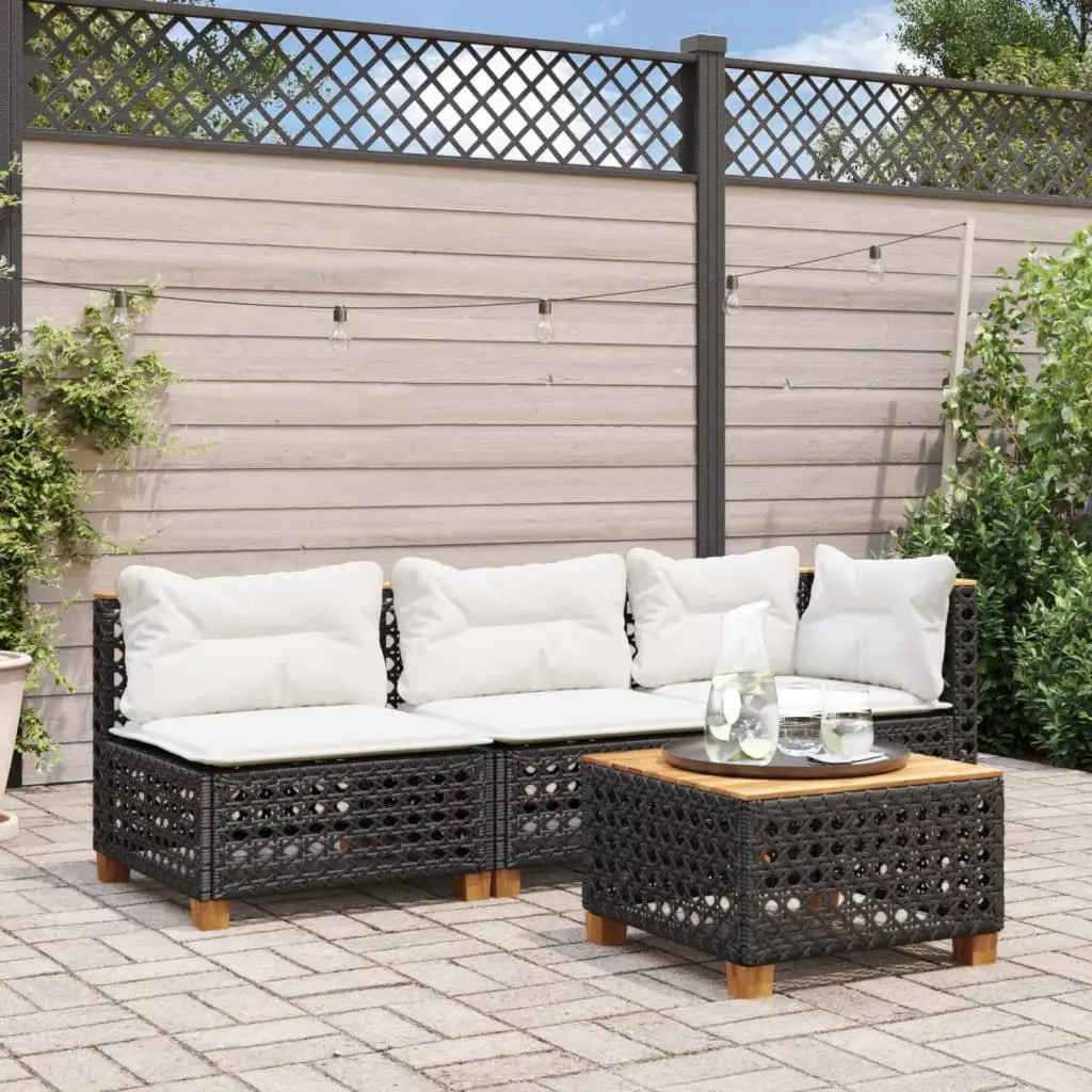 Outdoor Sofa Armless Garden Furniture Modular Black PE Rattan with Cushions