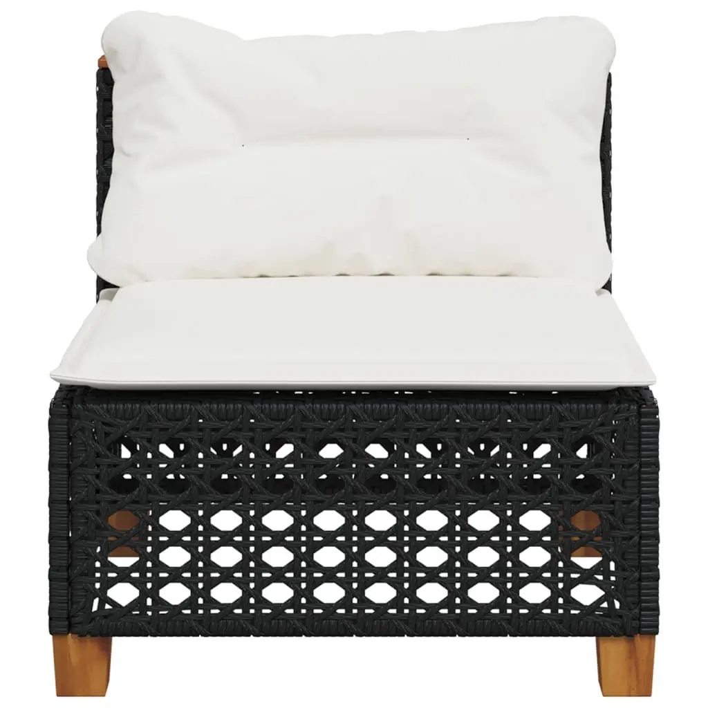 Outdoor Sofa Armless Garden Furniture Modular Black PE Rattan with Cushions