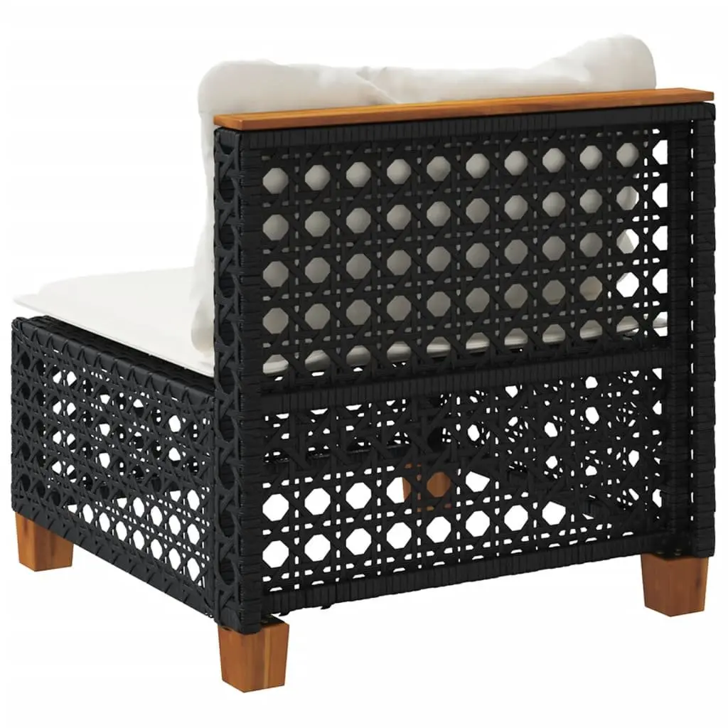 Outdoor Sofa Armless Garden Furniture Modular Black PE Rattan with Cushions