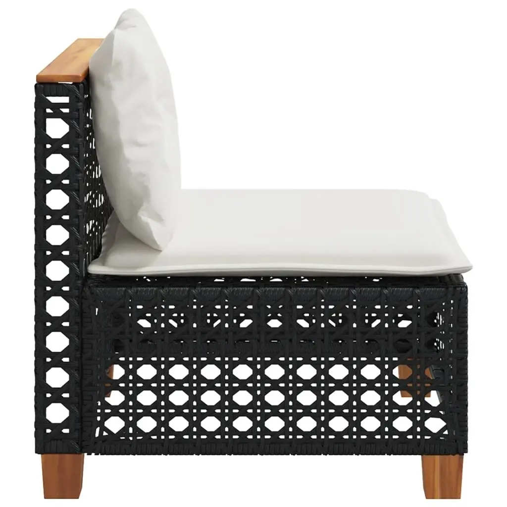 Outdoor Sofa Armless Garden Furniture Modular Black PE Rattan with Cushions