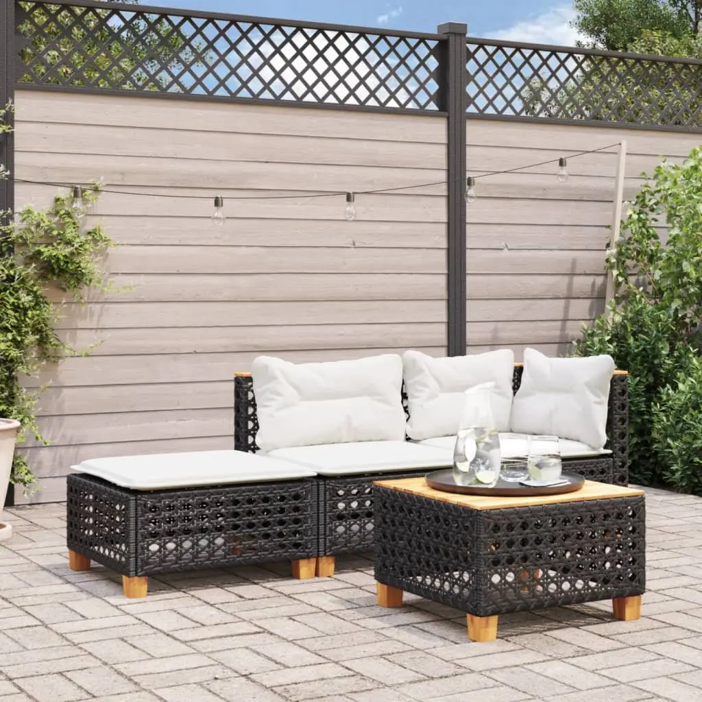 Garden Stool Outdoor Use Black 63.5 x 56 x 32 cm Poly Rattan with Cushion