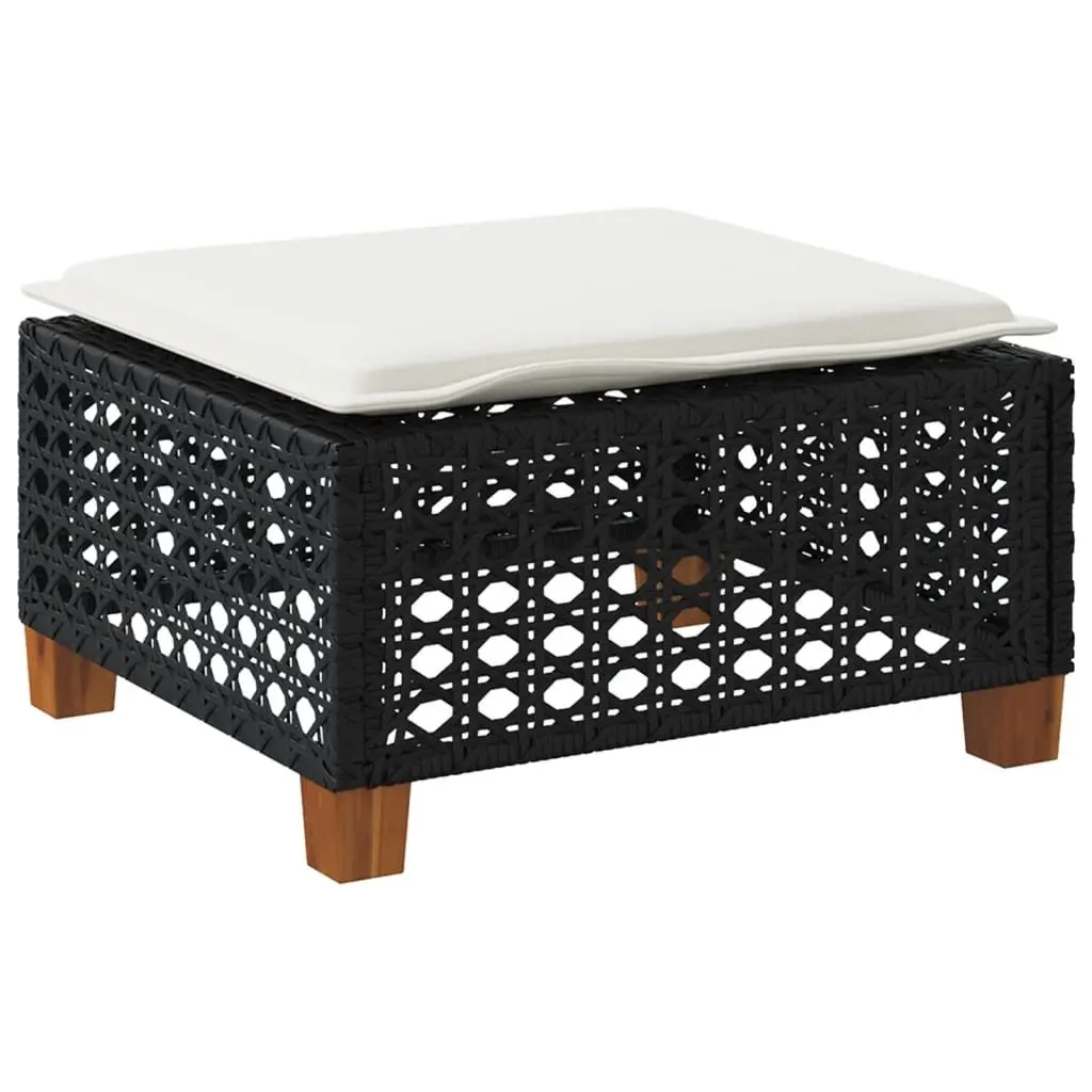 Garden Stool Outdoor Use Black 63.5 x 56 x 32 cm Poly Rattan with Cushion