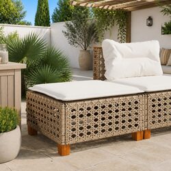 Garden Stool Dimensions: 63.5 x 56 x 32 cm, Beige Rattan