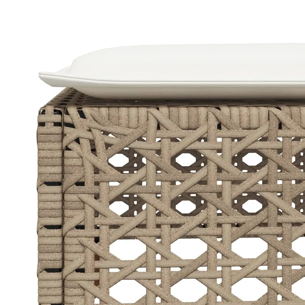 Outdoor Garden Stool with Cushion Beige Rattan 63.5 x 56 x 32 cm