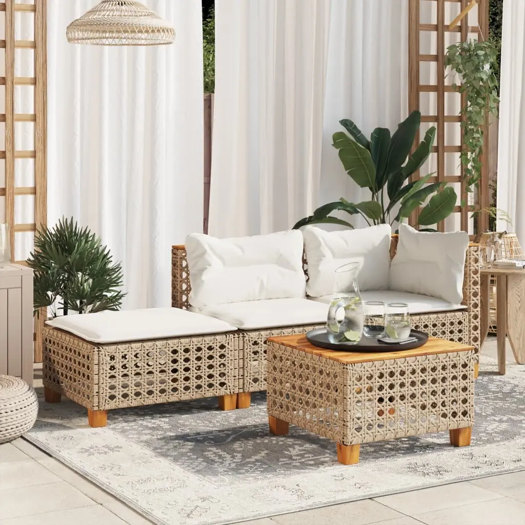 Outdoor Garden Stool with Cushion Beige Rattan 63.5 x 56 x 32 cm