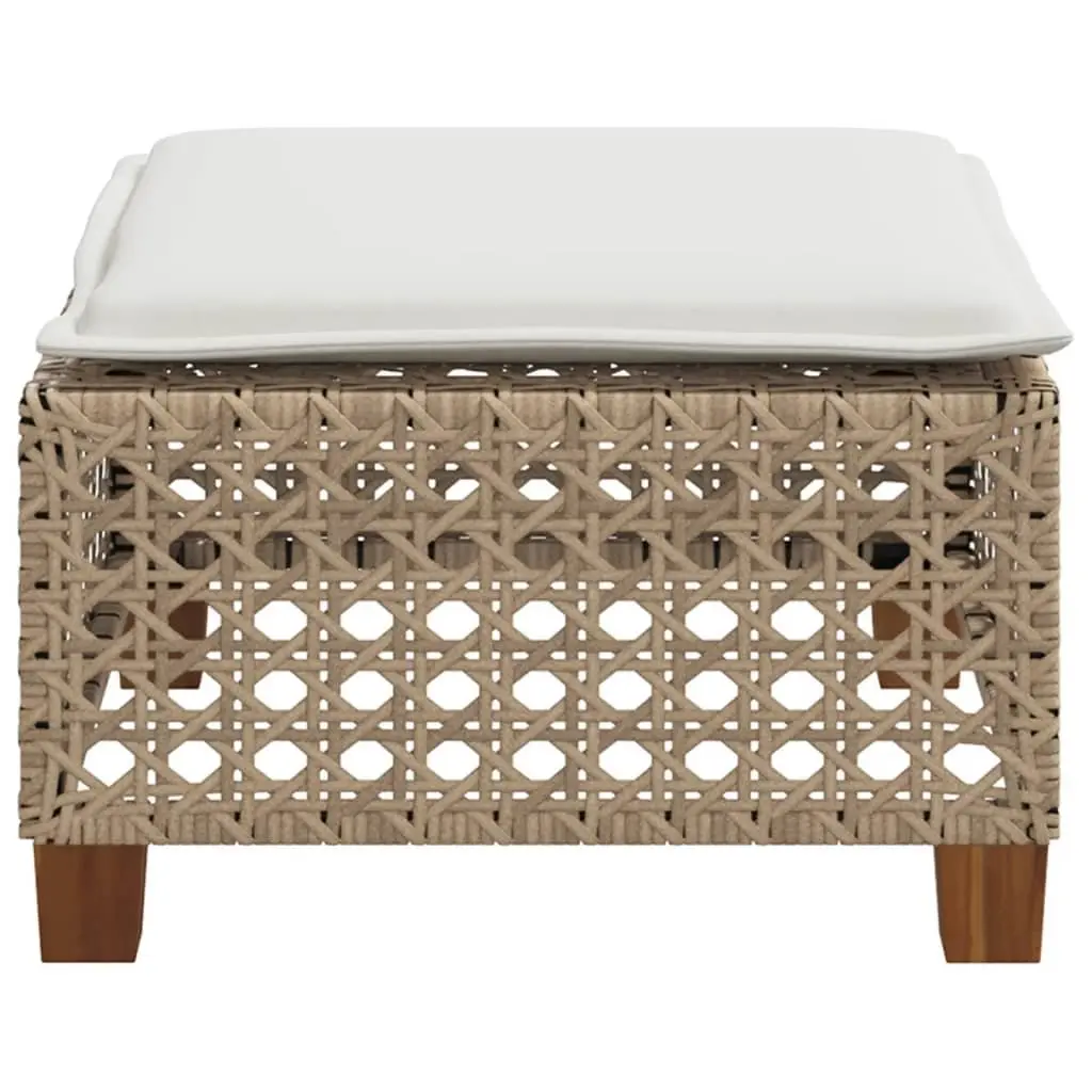 Outdoor Garden Stool with Cushion Beige Rattan 63.5 x 56 x 32 cm