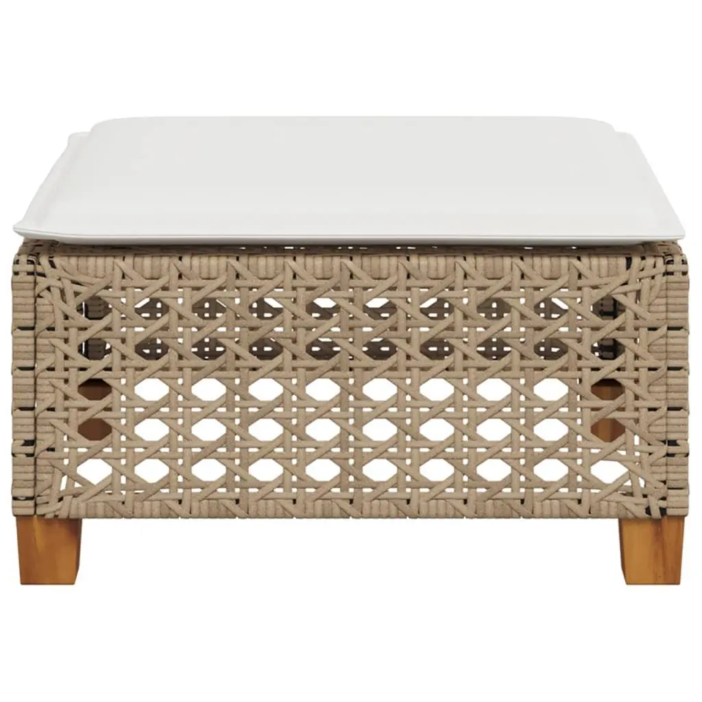 Outdoor Garden Stool with Cushion Beige Rattan 63.5 x 56 x 32 cm